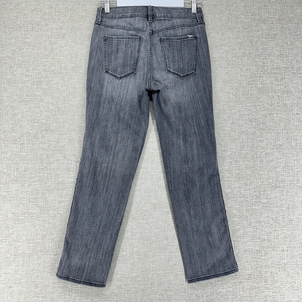 White House Black Market Jeans Womens 4 Gray‎ High Rise Straight Studded Trim